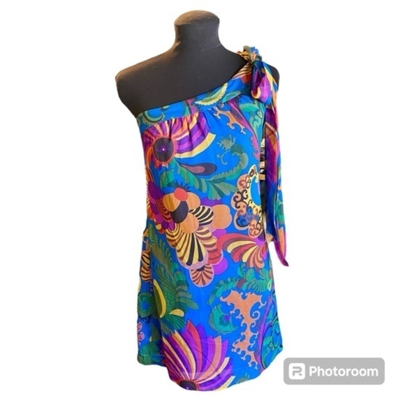 Banana Republic X Trina Turk Coachella Floral Silk One Shoulder Dress, size 0 - Picture 2 of 14